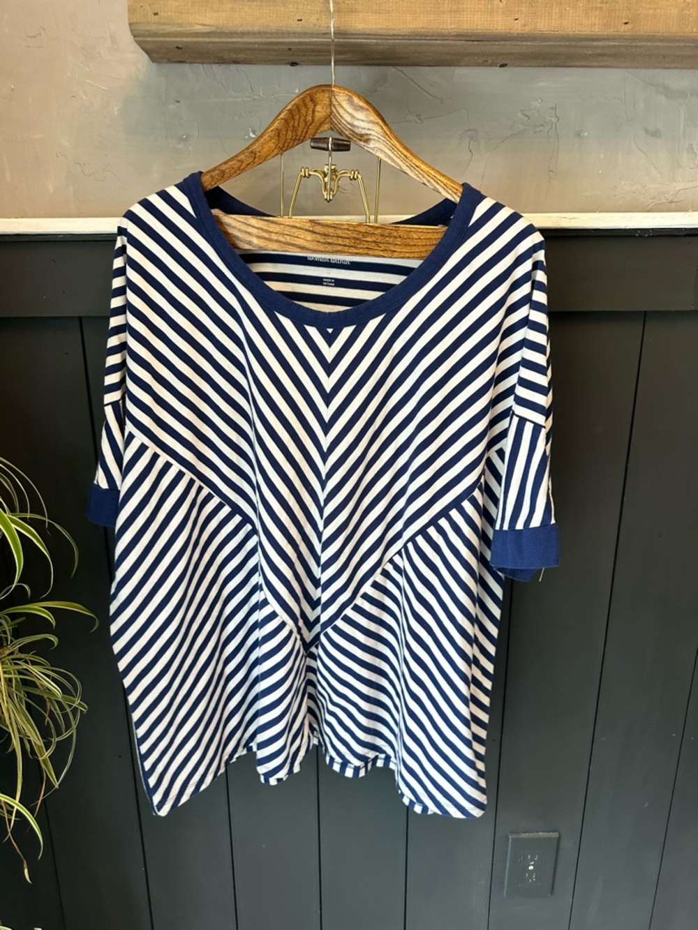 Woman Within Navy & White Striped V-Panel Women's Top size 3X